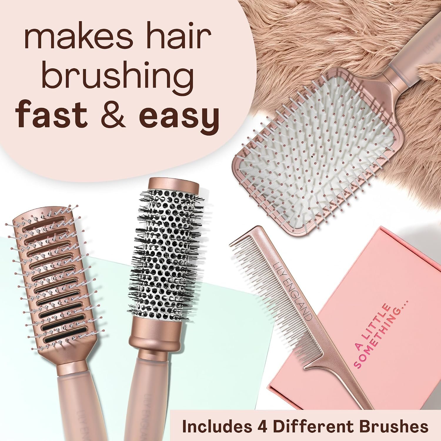 Luxury Hair Brush Gift Set for Women & Girls - Lily England 4-Piece Professional Styling Collection - Premium Ladies Gift Set | Elegant Gifts for Women for All Hair Types - Matte Rose Gold - Image 3