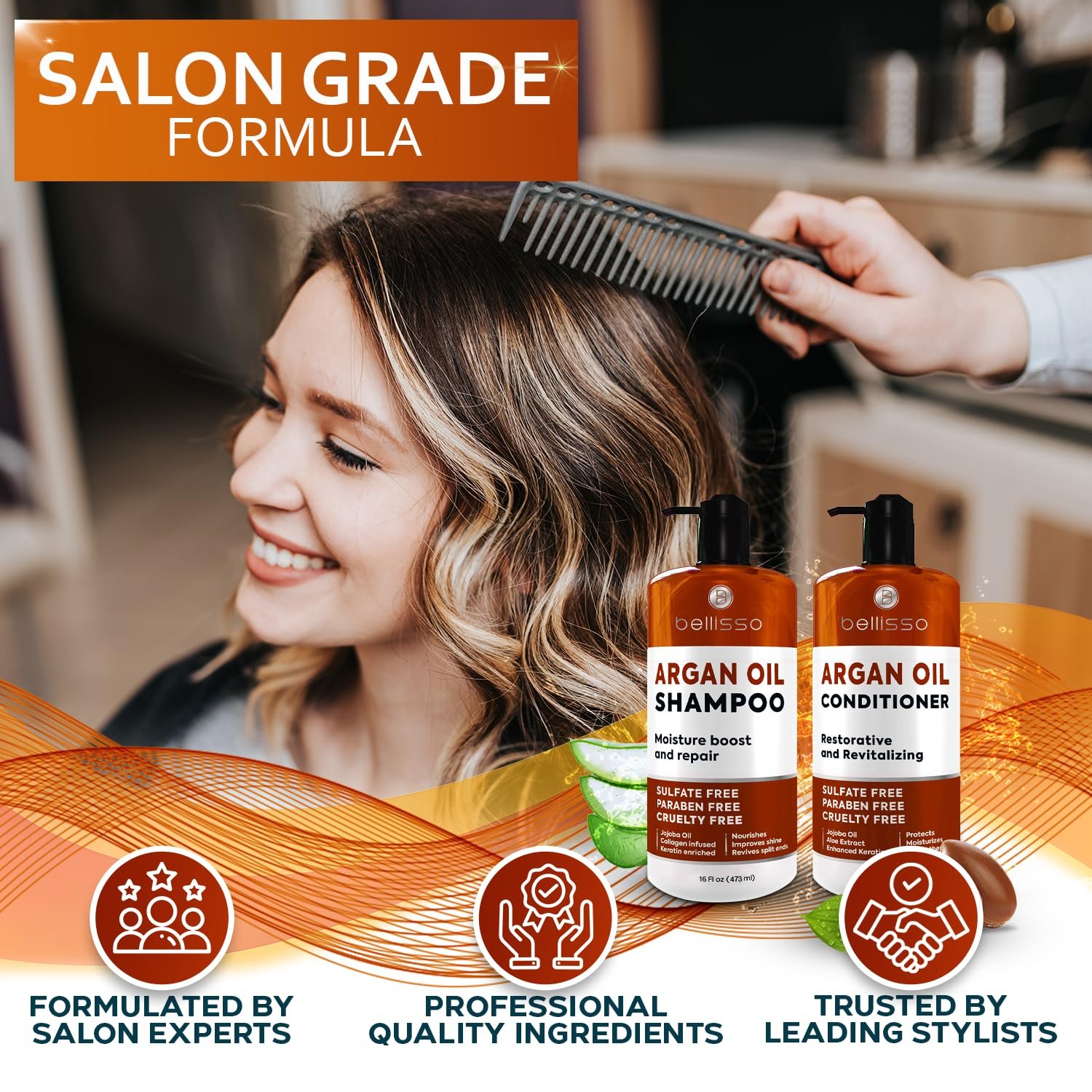 Moroccan Argan Oil Shampoo and Conditioner Set - Sulfate Free with No Parabens - Botanicals for Women and Men - Professional Moisturizing, Anti Frizz, Hydrating Solution for Dry, Wavy and Curly Hair - Image 5