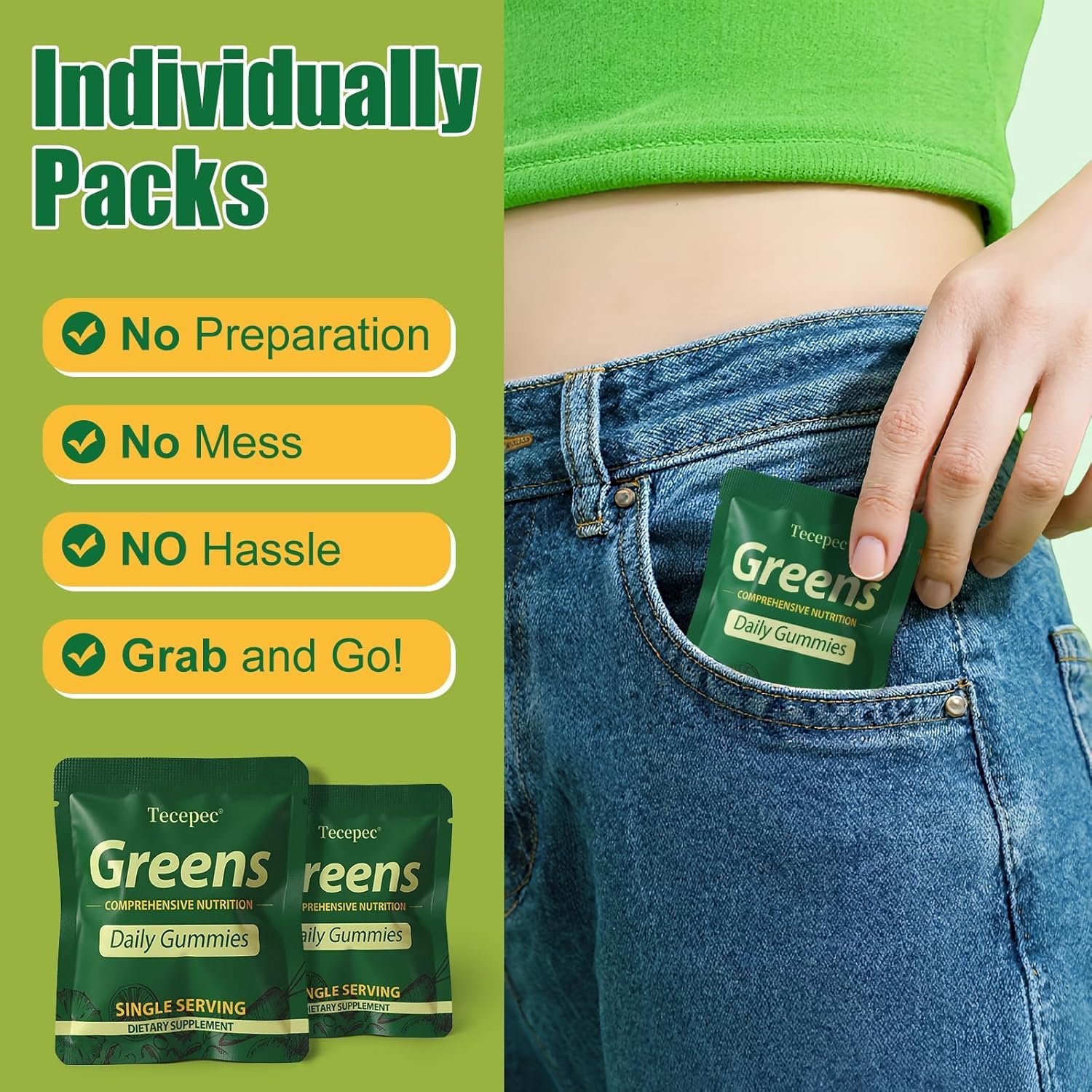 Greens Daily Gummies, Superfood Fruits and Veggies Blend with Spirulina, Chlorella, Prebiotics & Fiber, Adaptogens Multivitamin Supplement for Women & Men Digestive Health, Non-GMO, 240 Count - Image 6