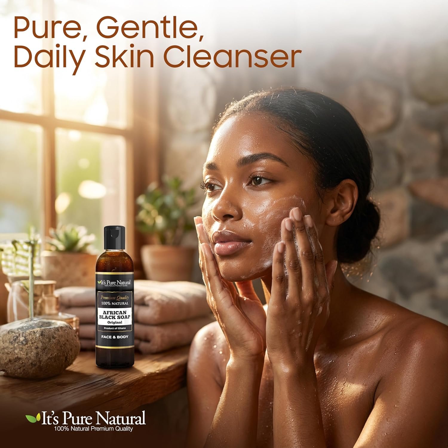 It's Pure Natural African Black Soap, Liquid Form, Traditional Handmade Raw Soap with Shea Butter and Coconut Oil, Face and Body Cleanser, (8oz, Original) - Image 7