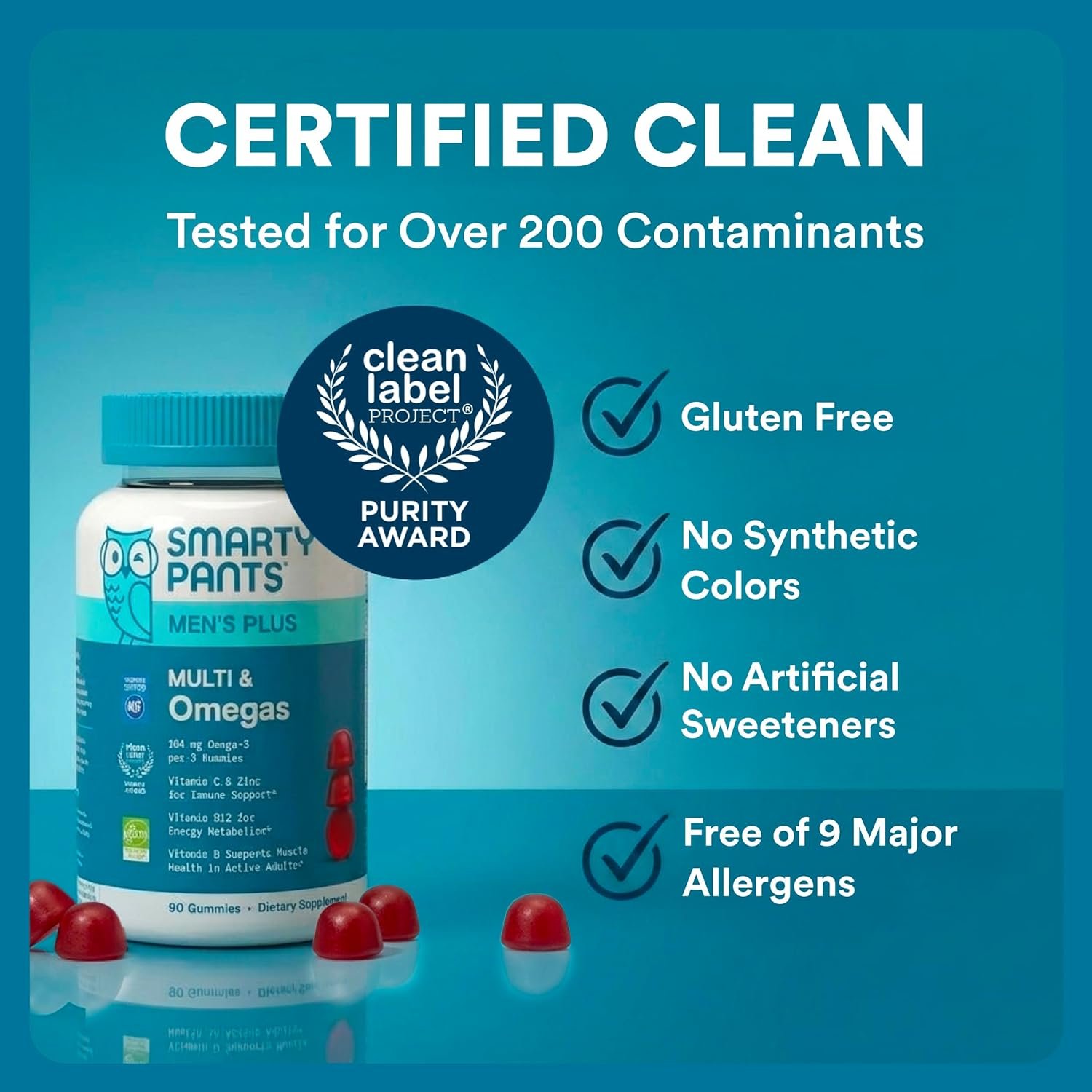 SmartyPants Men's Multivitamin Gummies with Omega 3 DHA/EPA, Methylfolate, Vitamin D3, C, B12, B6, A, K, Zinc, Raspberry Lemonade Flavor, 90 Count (30 Day Supply) - Image 8