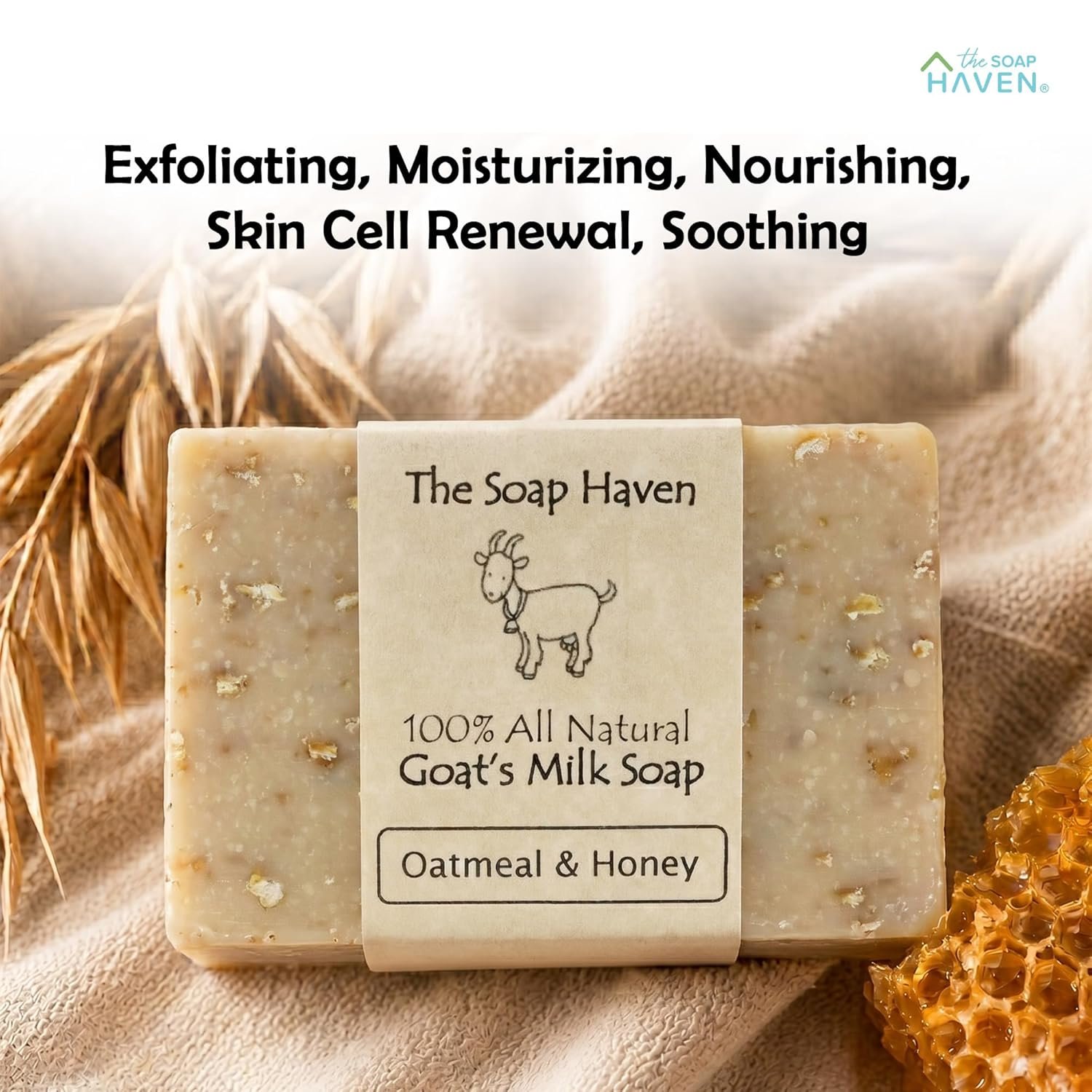 Oatmeal Soap - 4 Oatmeal & Honey Goat Milk Soap Bars, Handmade in USA, All Natural, Unscented, SLS Free, No Parabens - Image 5