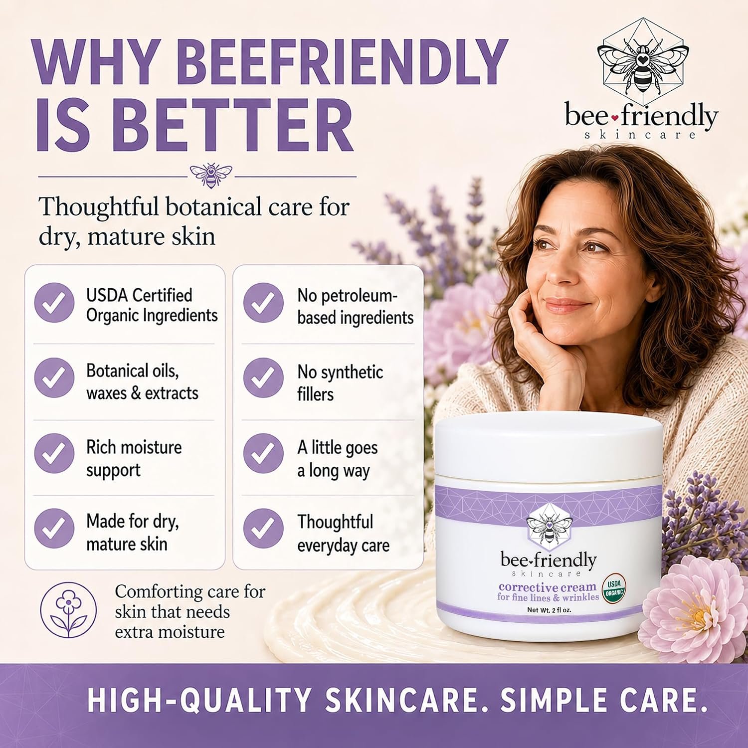 BeeFriendly® Organic Corrective Cream Face Moisturizer, 2 oz | USDA Certified, Revitalizing Facial Night Cream, For Sensitive Skin, Aids Fine Lines & Wrinkles, For Eyes, Face, Neck - Image 9