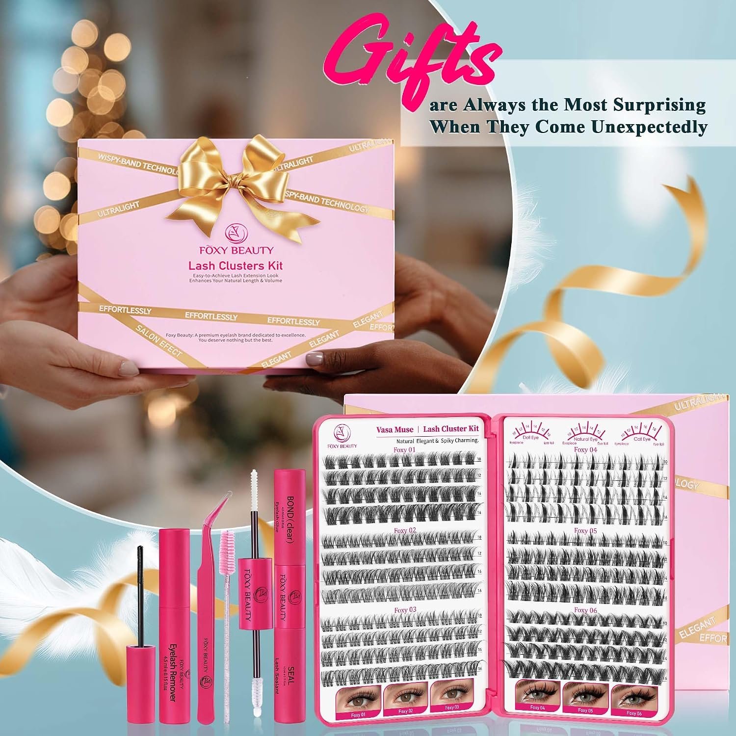 Vasa Muse Premium Lash Clusters Kit Lashes Wispy Lash Clusters Natural Eyelash Clusters Spiky Fairy Eyelash Extension Kit invisible Band Eyelashes with Bond & Seal for DIY 10-16mm 0.05mm - Image 7