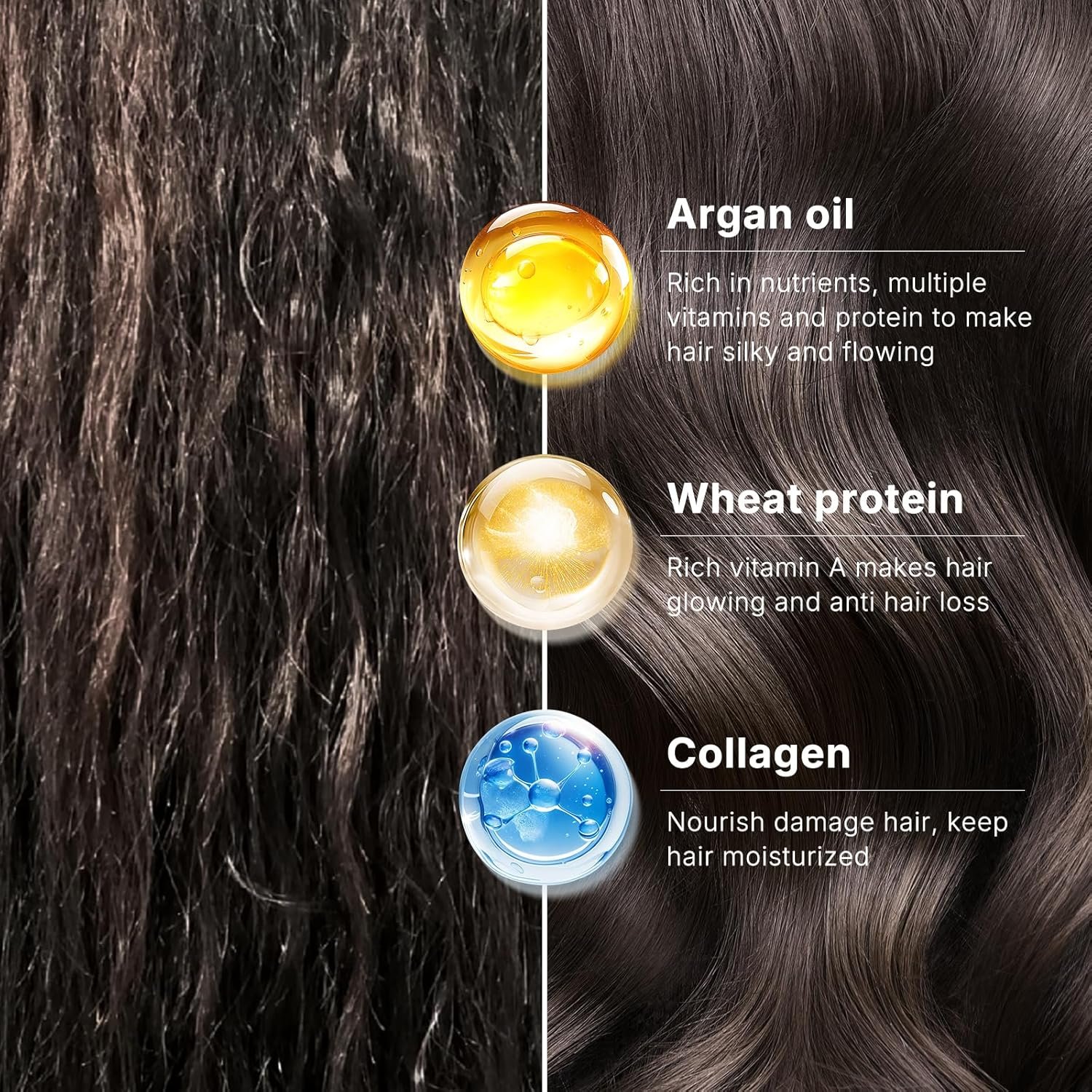 Karseell Collagen Hair Mask & Argan Oil Set, Deep Conditioning Hair Treatment for Dry Damaged Hair, Repair & Moisturize All Hair Types, 16.9 fl oz + 1.69 fl oz - Image 6