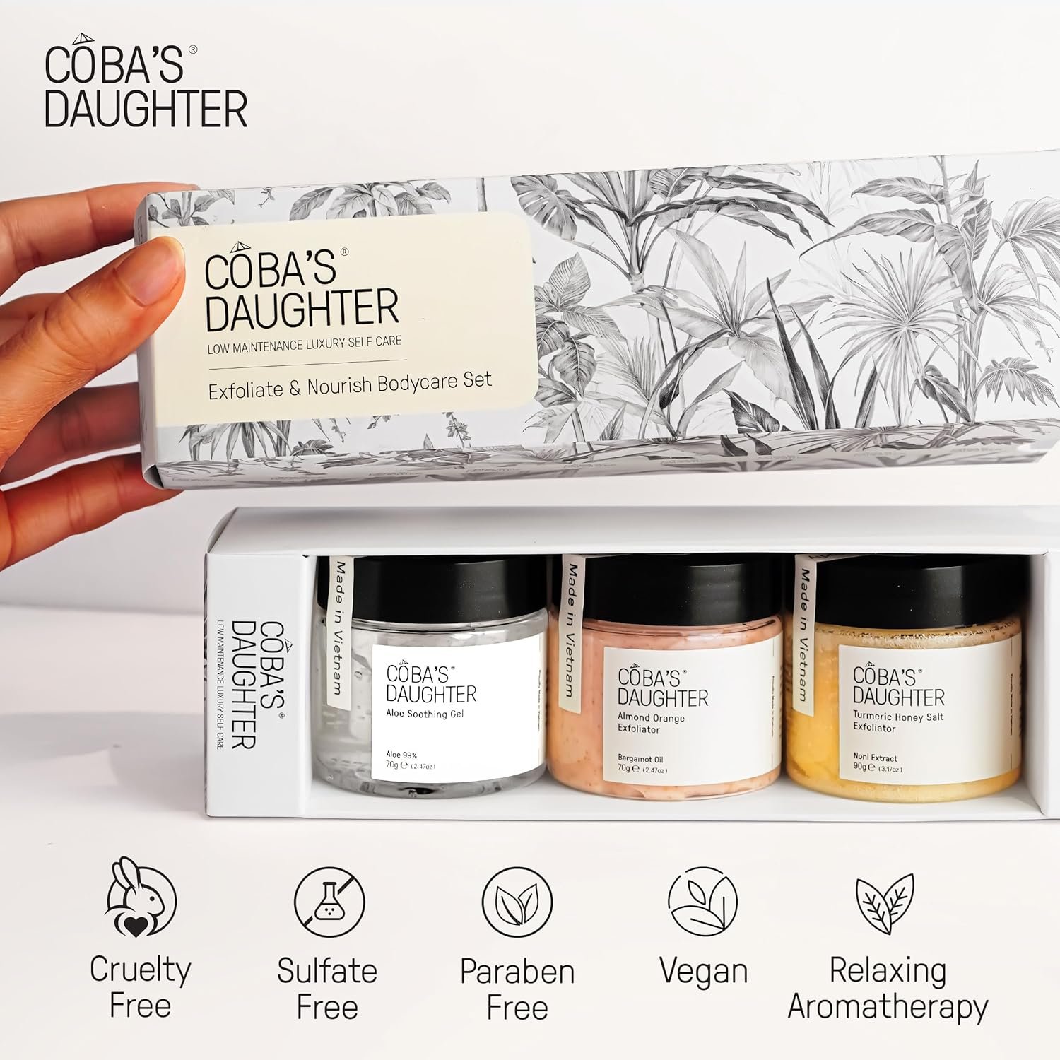 COBA'S DAUGHTER Luxury Spa Gift Set for Women | 3-Piece Mini Body Care Trio, Birthday Gift Set & Mother’s Day Gift for Woman, Travel Size Self-Care Gift (Honey Turmeric, Almond Orange, Aloe Vera) - Image 4