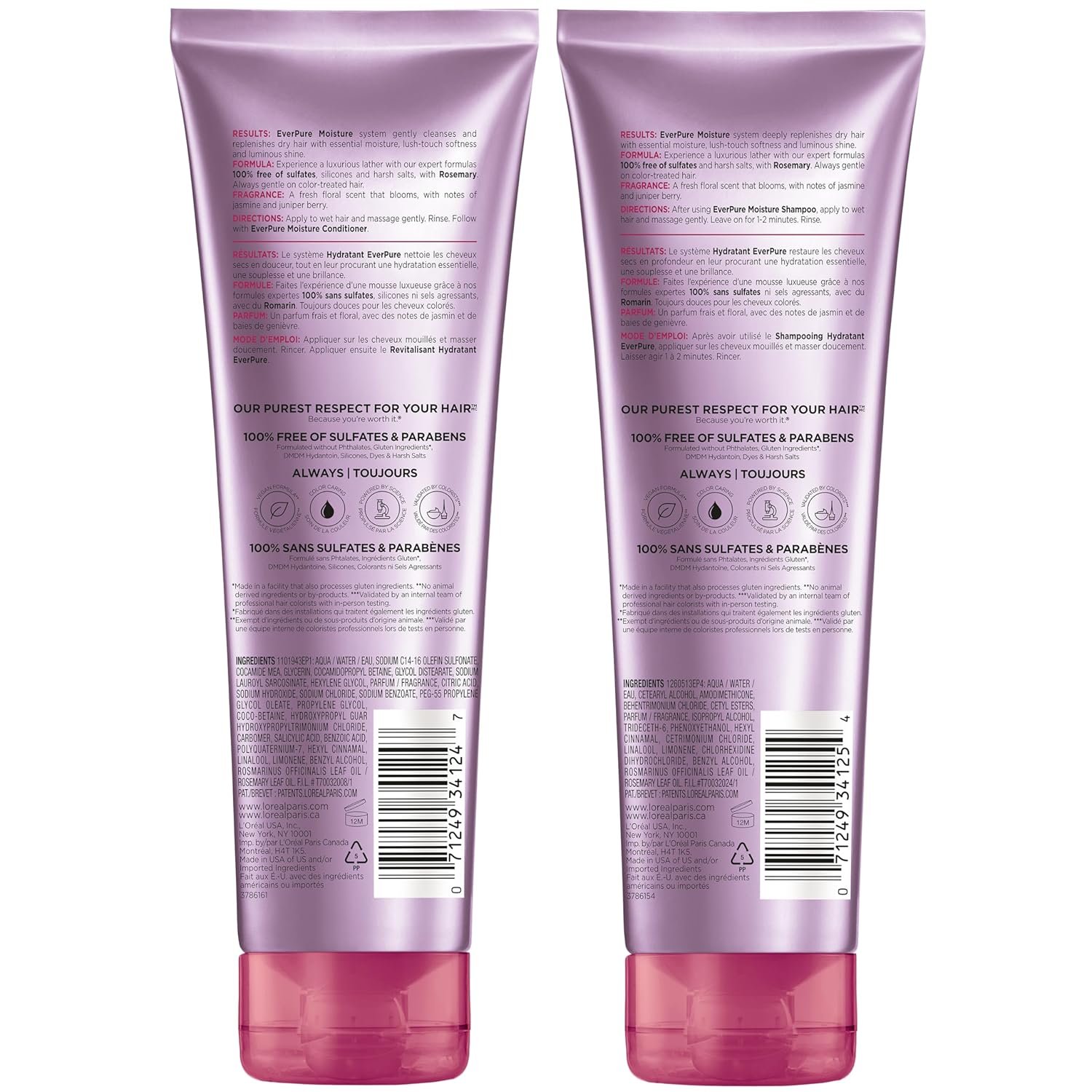 L'Oreal Paris Moisture Sulfate Free Shampoo and Conditioner Set, Hair Care for Color-Treated Hair with Rosemary Botanicals, EverPure, 1 Kit - Image 10