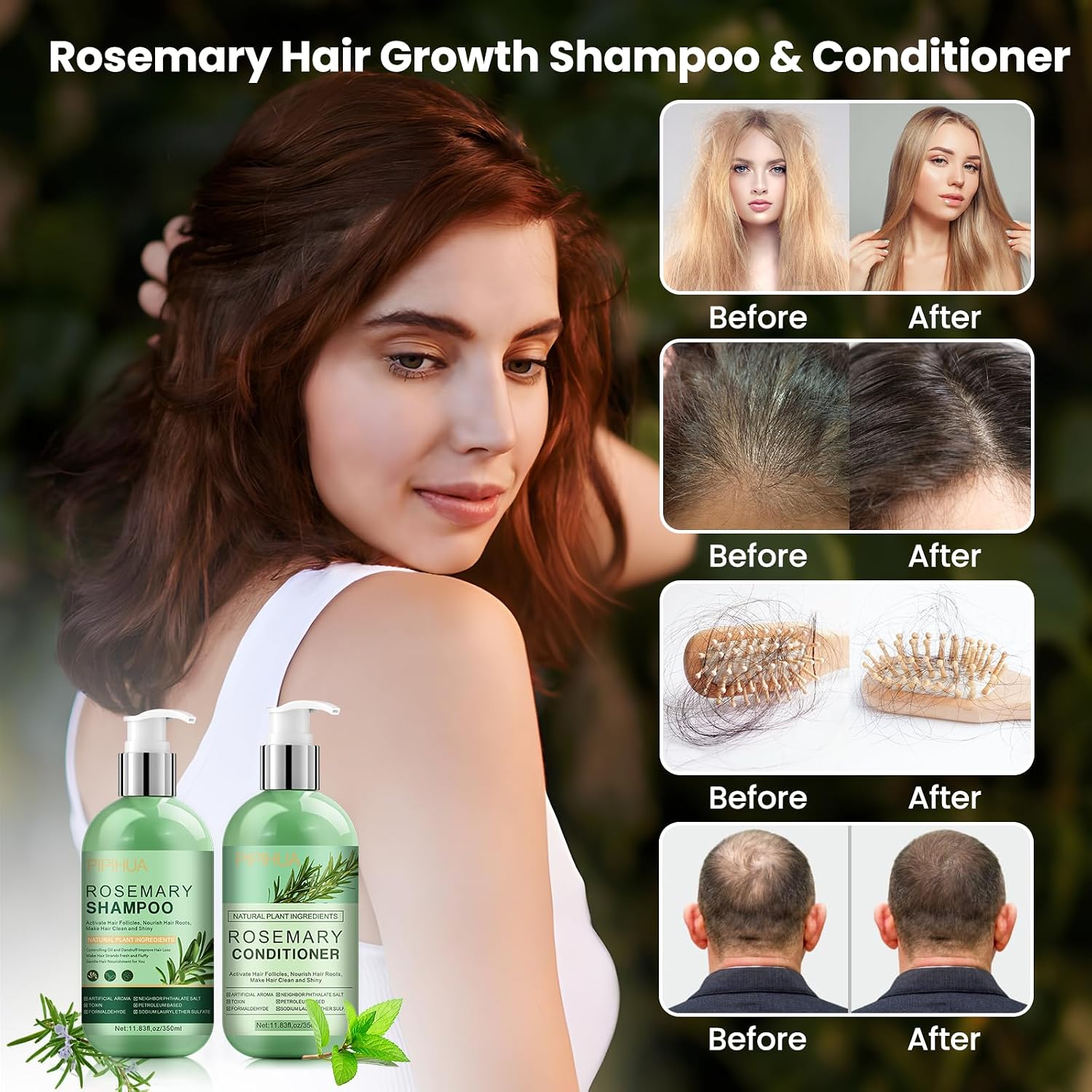 Rosemary Hair Growth Shampoo & Conditioner Set: Infused with Tea Tree Oil Mint Biotin - Cleanses and Helps Strengthen Weak and Brittle Hair - Promotes Hair Growth & Scalp Health for Men Women - Image 2