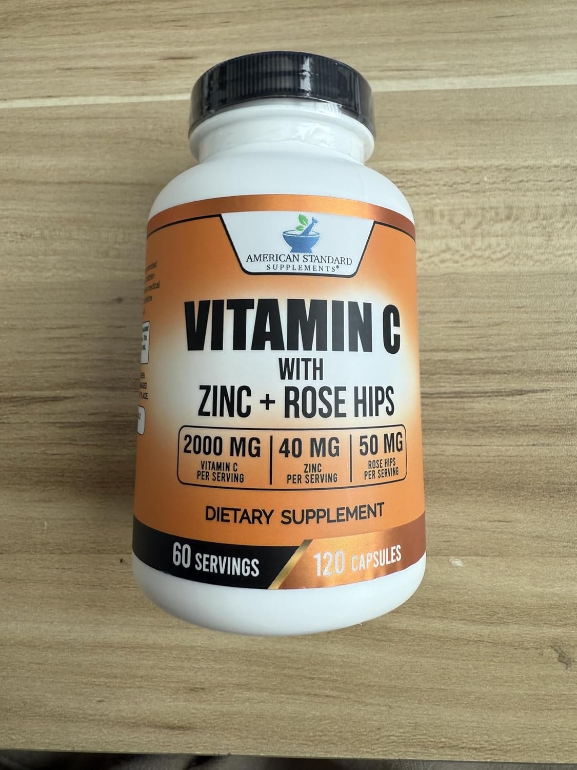 American Standard Supplements Vitamin C 2000mg, Zinc 40mg, and Rose Hips 50mg Per Serving, Vegan, Gluten Free, Non-GMO (120 Count) - Image 5