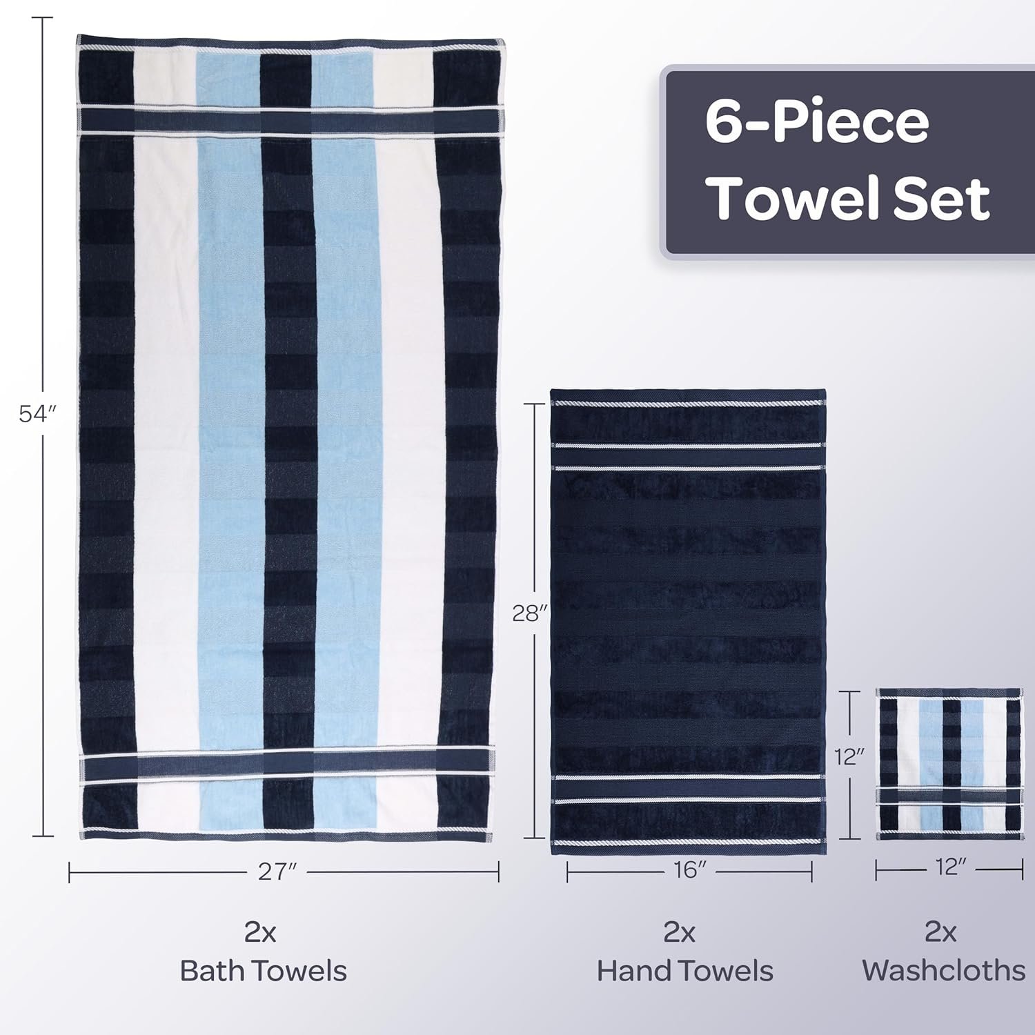 Lavish Home 6 Piece Bathroom Towels Set - 525 GSM 100% Cotton Bathroom Accessories - 2 Bath Sheets, 2 Hand Cloths , and 2 Wash Cloths - Soft Towel Set for Shower, Gym, Dorm, and Spa (Navy) - Image 6