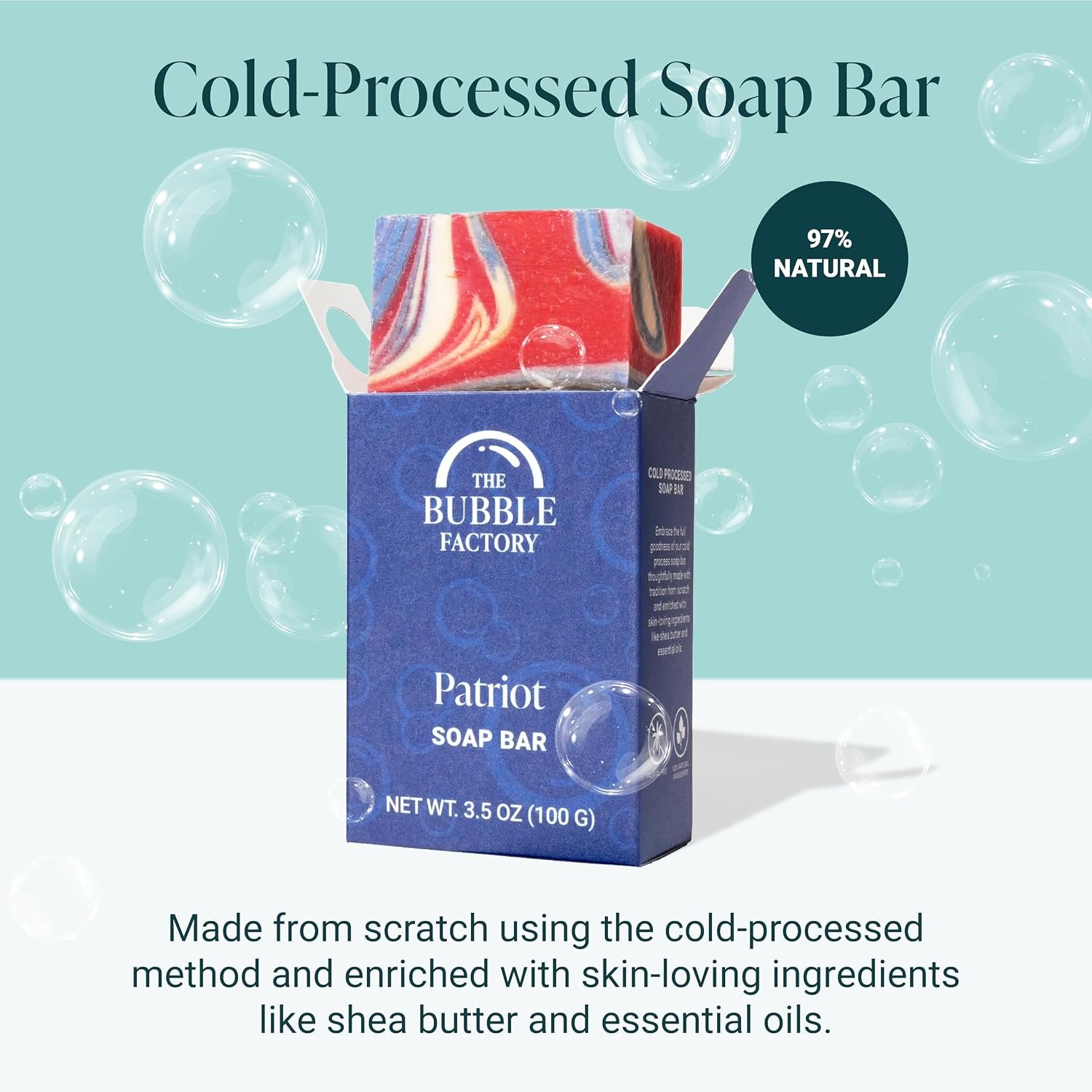 Handmade Natural Bath & Body Soap Bar, Vegan, All-Natural, Palm Oil Free, Made in USA with Shea Butter + Essential Oils, Patriot, 3 Bars - Image 2
