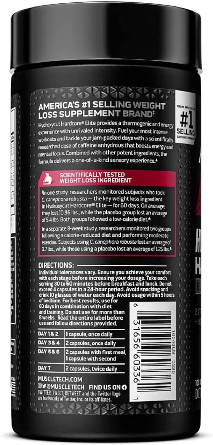 Hydroxycut Hardcore Elite - Energy & Metabolism Support for Men & Women - 270 mg Caffeine Anhydrous & 200 mg Green Coffee Extract - Rapid Release Capsules - 100 Count - Image 2