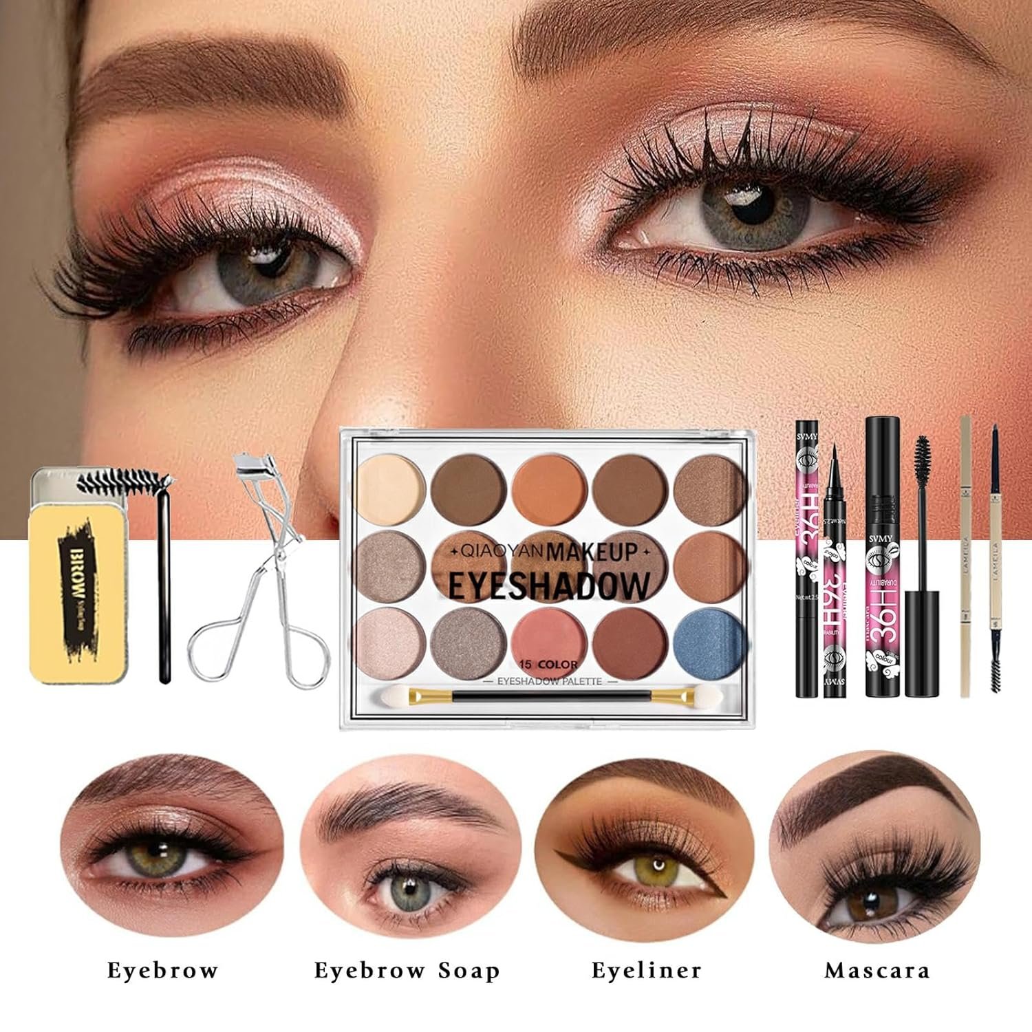 34 Pcs All in One Makeup Kit for Women Full Kit, Makeup Sets Includes Eyeshadow Palette Contour Stick Eyebrow Soap Cosmetic Brush Set Makeup Gift Set for Women Teen (A203) - Image 5