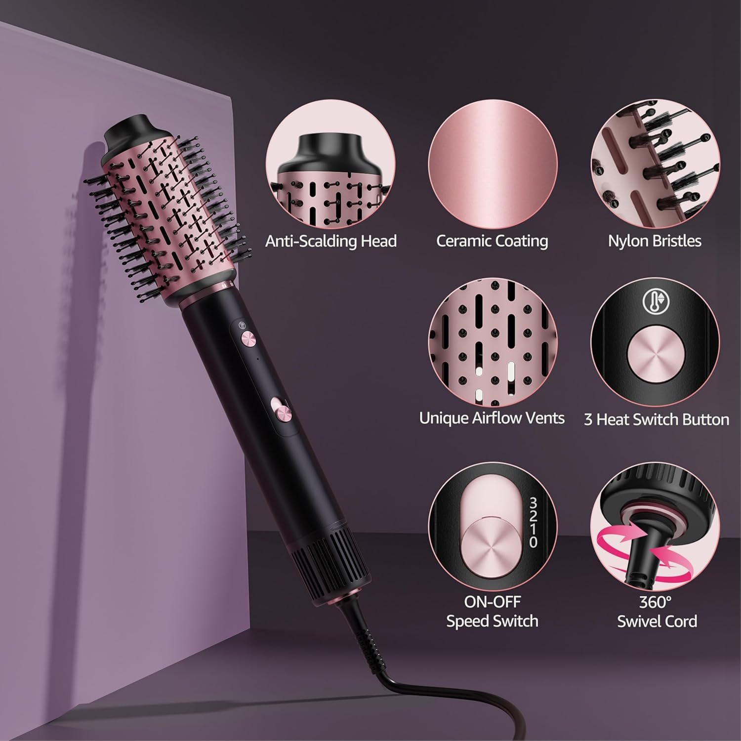 SKIMI 110,000 RPM Brushless Motor Hair Dryer Brush - 5 Multi-Styler for Fast Drying, Curling, Volumizing & Straightening | High-Speed Hot Air Brush for All Hair Types (Black & Red) - Image 4
