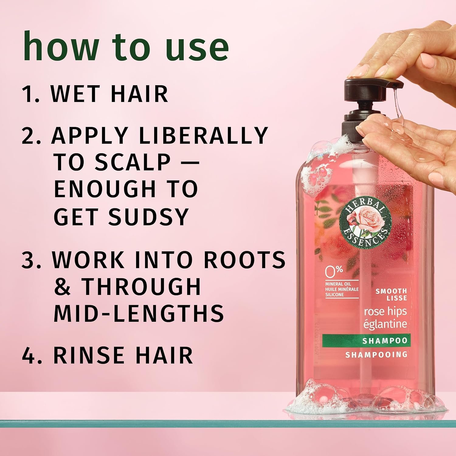 Herbal Essences Shampoo, Rose Hips - Smooth Collection, Shiny Hair with Vitamin E & Jojoba, Safe for Color Treated Hair, Floral Scent, Cruelty-Free, Dermatologist-Tested, 29.2 Fl Oz - Image 5
