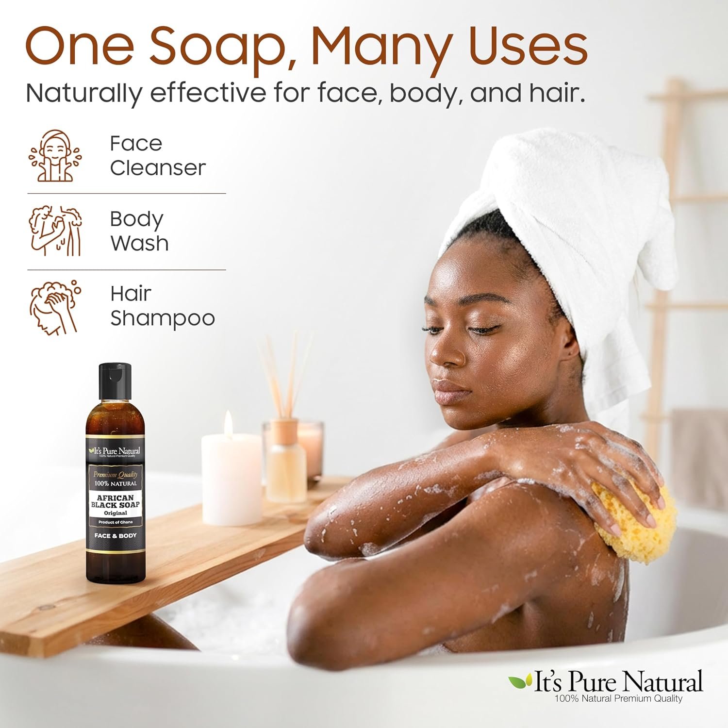 It's Pure Natural African Black Soap, Liquid Form, Traditional Handmade Raw Soap with Shea Butter and Coconut Oil, Face and Body Cleanser, (8oz, Original) - Image 6