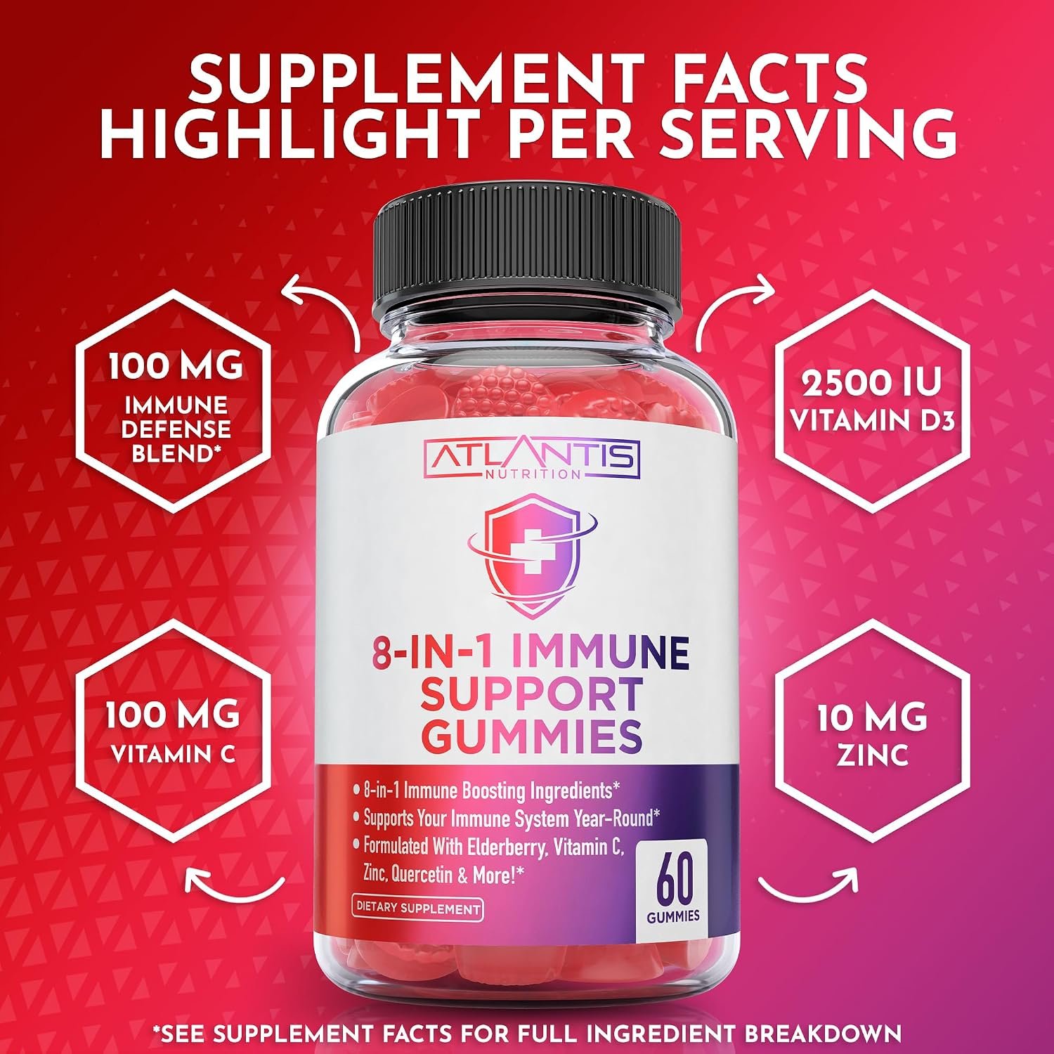 Atlantis Nutrition 8-in-1 Immune Support Gummies with Elderberry | Immune Supplement with Elderberry, Quercetin, Zinc, Vitamin C - Immunity Boosters for Adults & Kids - Delicious Flavor - 60 Count - Image 6