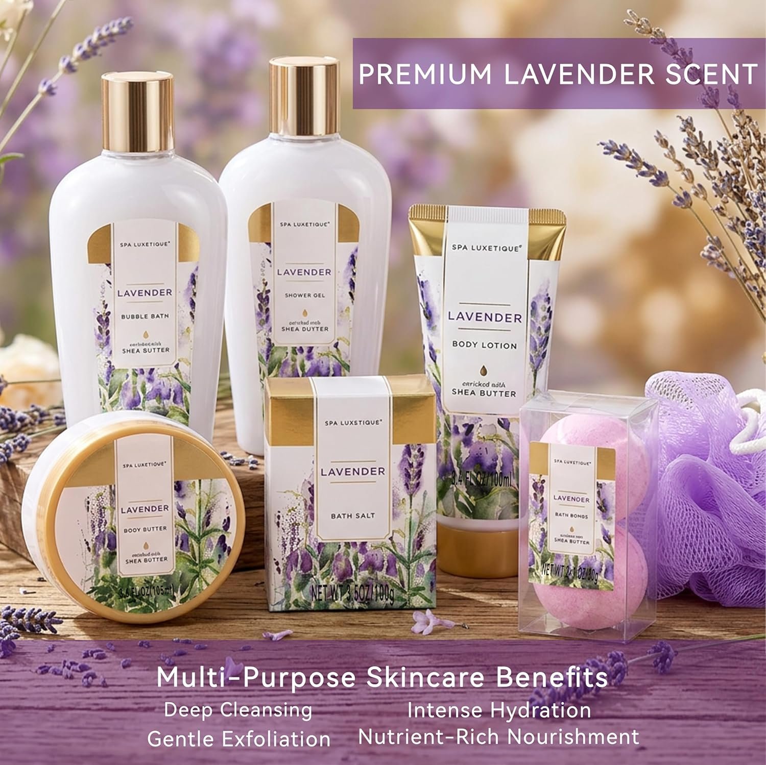 spa luxetique Spa Gifts for Women, Gift Basket, 8 Pcs Lavender Bath Sets with Bubble Bath, Lotion Sets, Birthday Anniversary Gifts for Her, Self Care Kit, Mothers Day Gift for Mom - Image 3