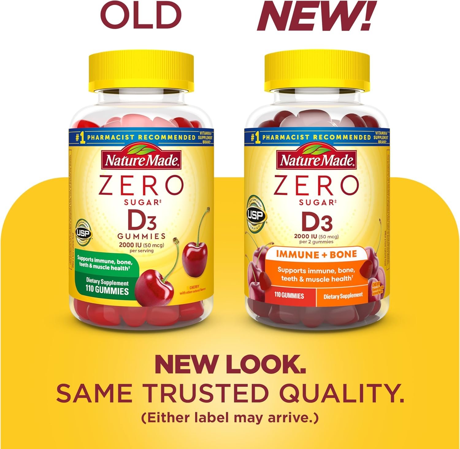 Nature Made Zero Sugar Vitamin D3 Gummies 2000 IU (50 mcg) Per Serving, Bone & Immune Support, Aspartame Free, 110 Vitamin D Gummies, 55 Day Supply - Image 2