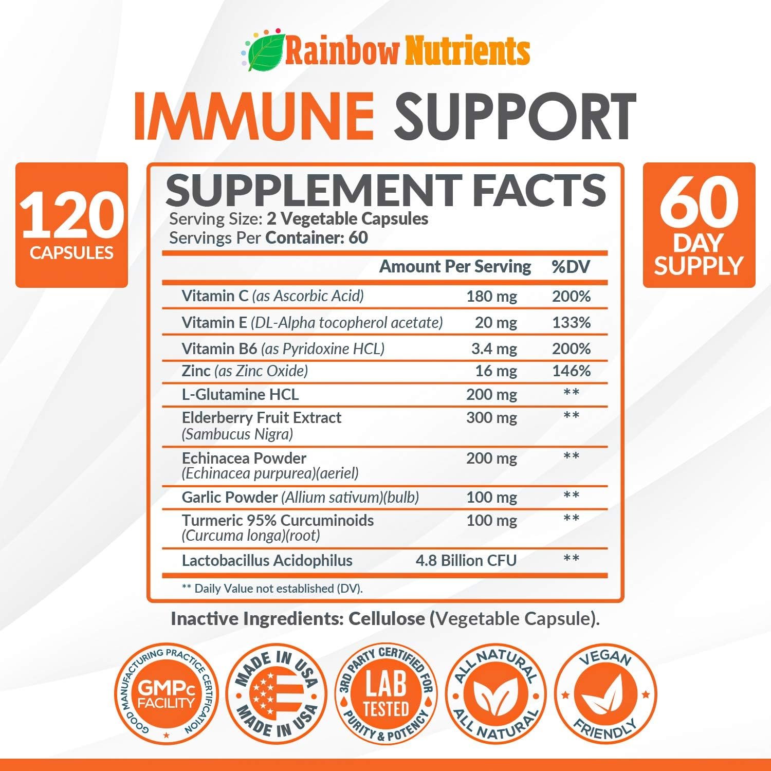 10 in 1 Immune Support Supplement (No Fillers) | Vitamin C, Zinc, Elderberry, Echinacea, Turmeric, Probiotics |Immunity Booster for Multi-System Immune Defense, Respiratory & Gut health |60 Day Supply - Image 2