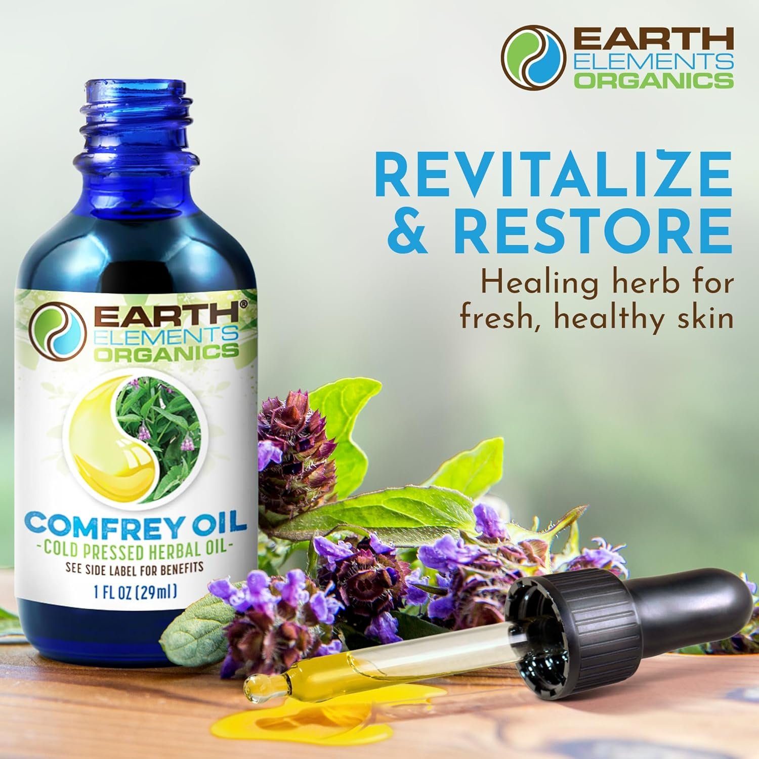 Comfrey Body Oil Raw, Infused Herbal Care, Organic Skincare, Unscented, for All Skin Types - 1 fl oz - Image 6