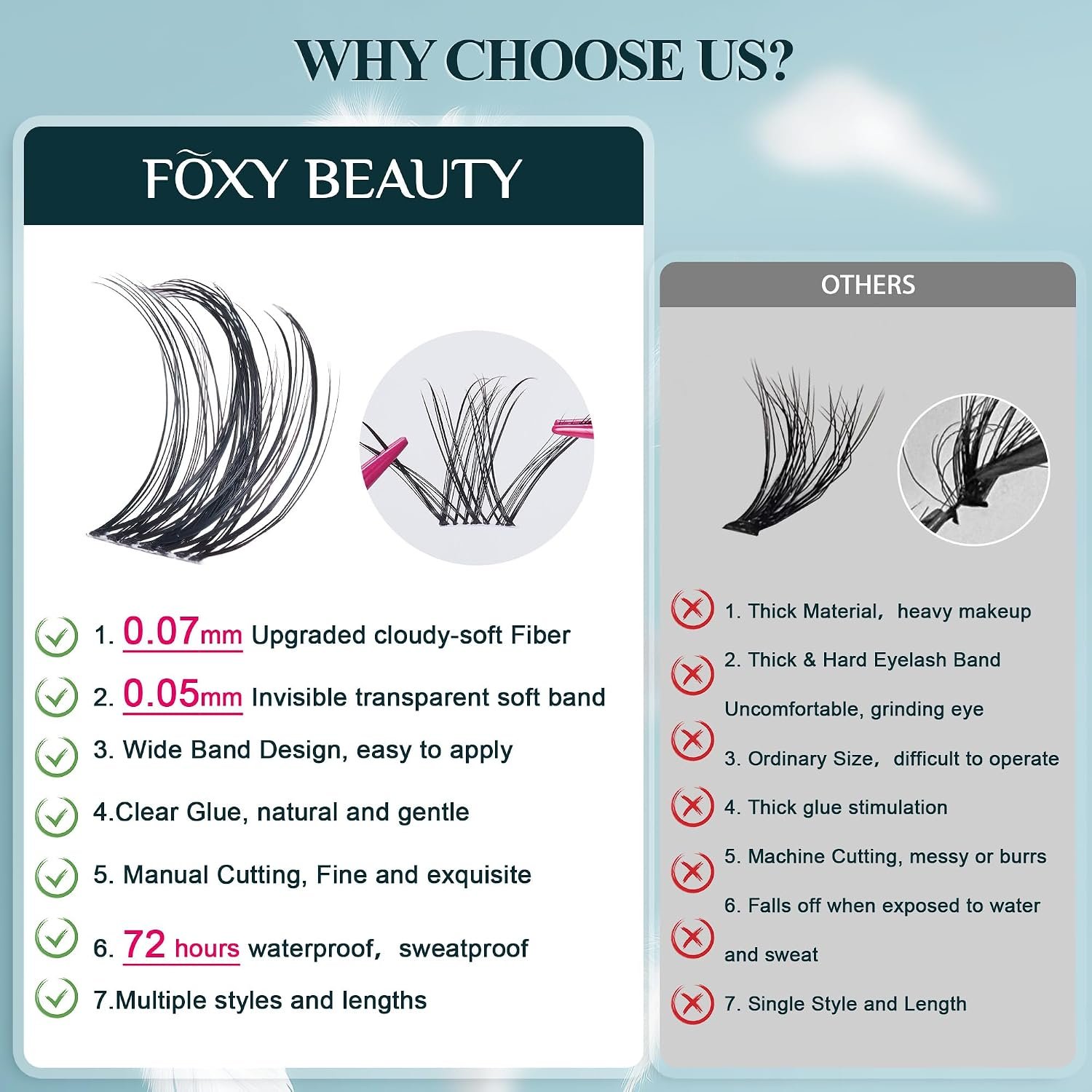 Vasa Muse Premium Lash Clusters Kit Lashes Wispy Lash Clusters Natural Eyelash Clusters Spiky Fairy Eyelash Extension Kit invisible Band Eyelashes with Bond & Seal for DIY 10-16mm 0.05mm - Image 9