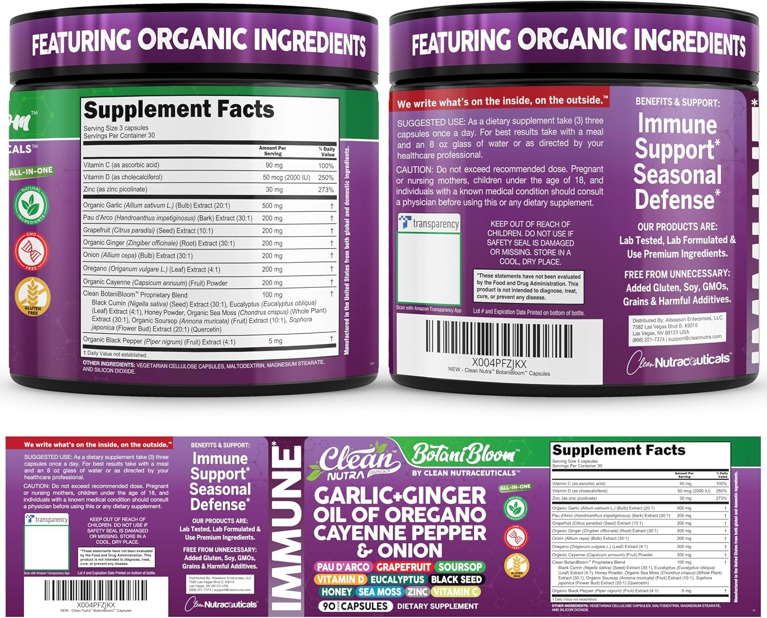 Clean Nutra Garlic Ginger Oil of Oregano Cayenne Pepper Grapefruit Soursop Black Cumin Sea Moss Black Pepper Vitamin C and Zinc VIT C Detox Gut Health Black Seed Cleanse 90 Vegan Capsules - Image 9