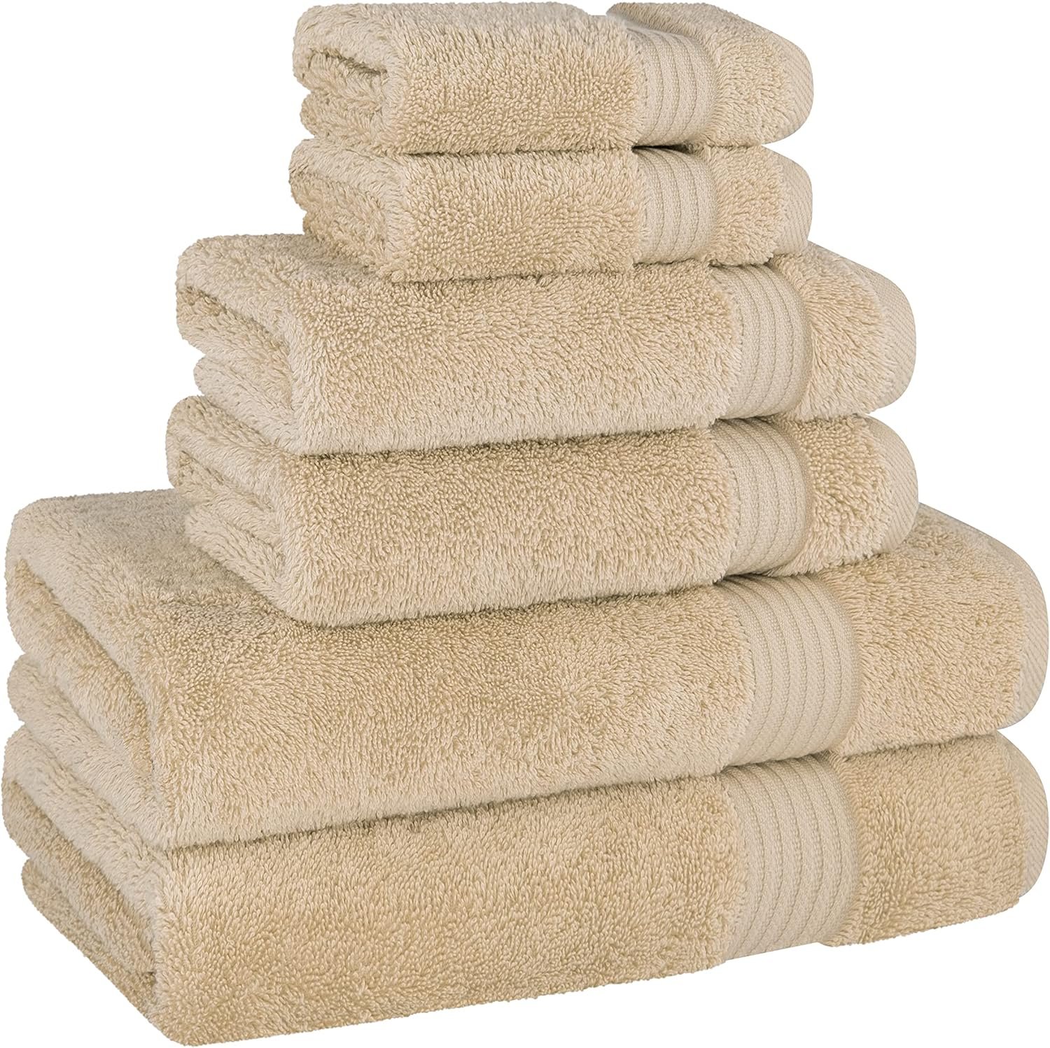 Cotton Paradise 100% Cotton Turkish Towel Set, Soft Absorbent Quick Dry, 6 Piece Towel Set, Beige - Image 5