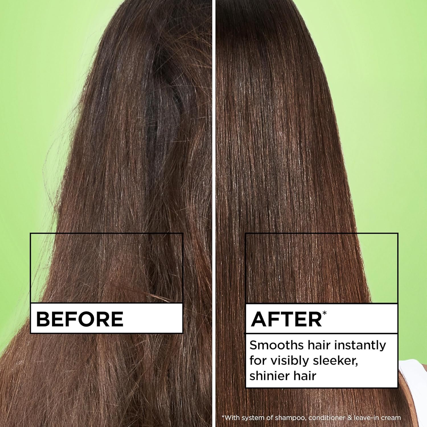 Garnier Fructis Sleek and Shine Intense Smooth Leave In Conditioner, Conditioning Hair Cream for Frizzy, Dry Hair, Plant Keratin + Argan Oil, 10.2 Fl Oz (Pack of 2) - Image 3