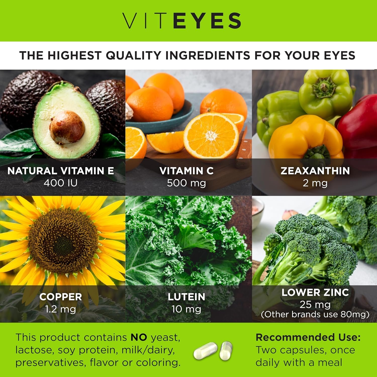 Viteyes AREDS 2 Eye Vitamins, Classic Macular Support, Allergen Free Capsules, with Natural Vitamin E, Vitamin C, Zinc, Copper, Lutein & Zeaxanthin, Eye Doctor Trusted, Manufactured in The USA, 180 Ct - Image 5