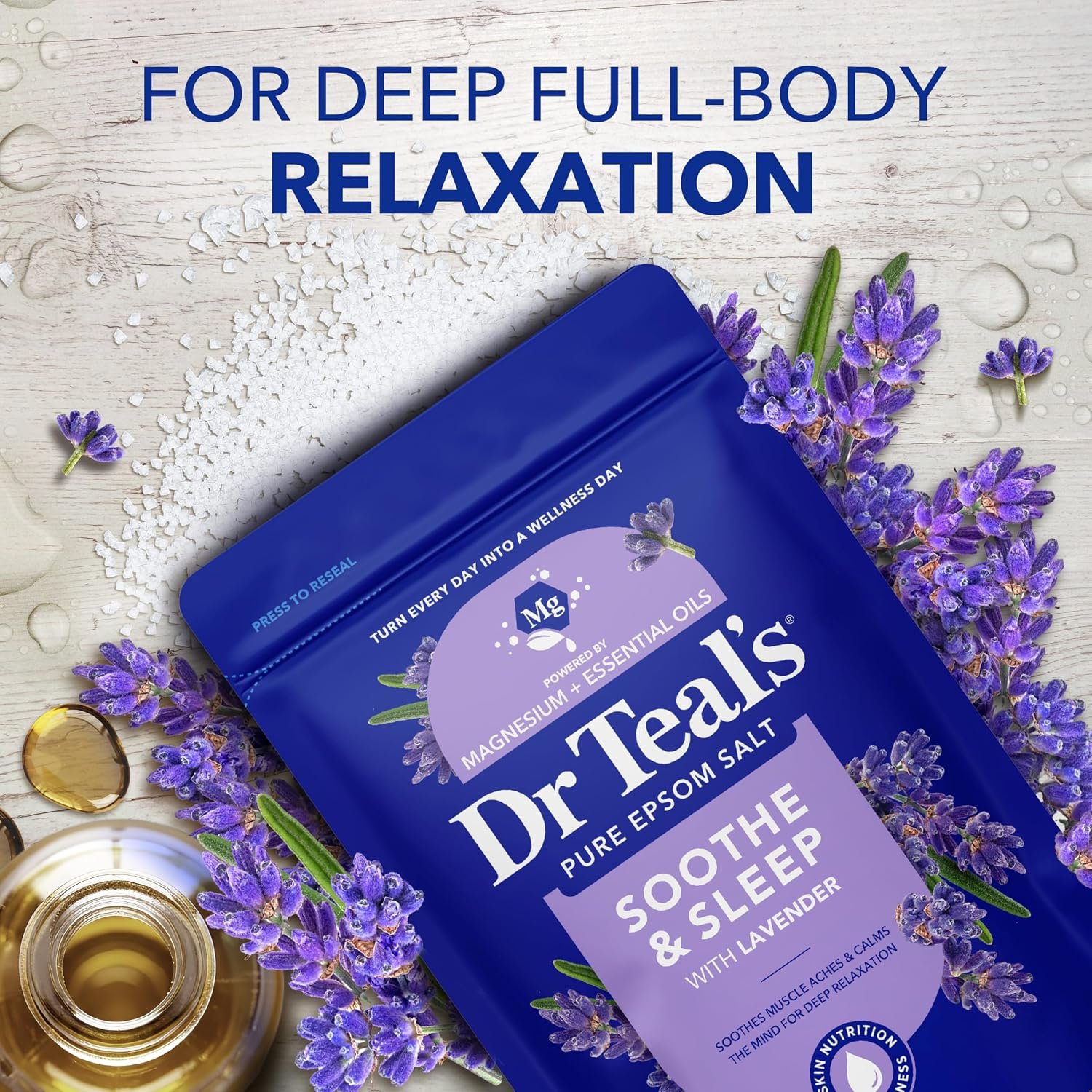 Dr Teal's Epsom Salt Magnesium Soak, Lavender, Eucalyptus & Wellness Trio, 3 lbs (Pack of 3) - Image 2