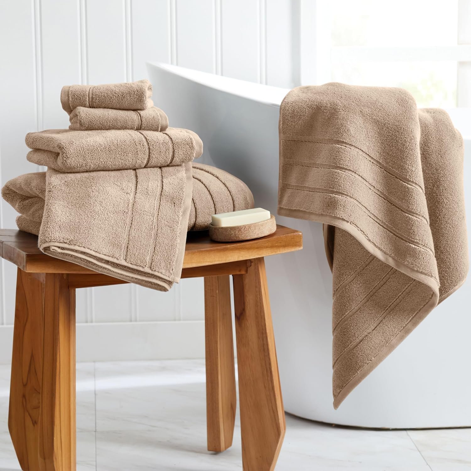 Springtree Home Luxury Turkish Cotton Bath Towels | 100% Turkish Cotton | Premium Bath Towels | Ultra Soft Thick Plush & Highly Absorbent | Luxury Hotel & Spa Quality Bathroom Towels | Cobblestone - Image 3