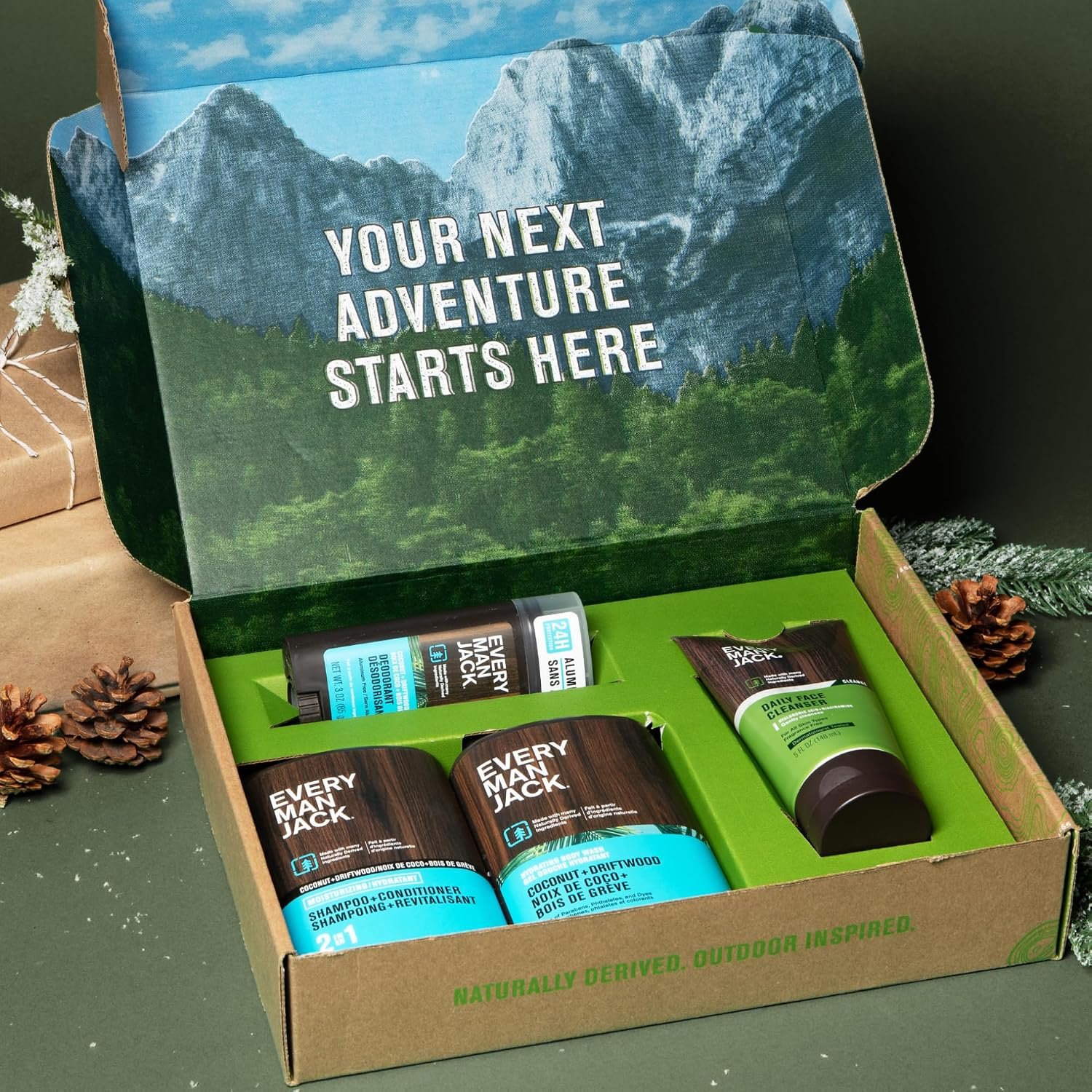 Every Man Jack Men's Bath and Body Gift Set - Coconut + Driftwood Scent - Clean Ingredients - Includes Hydrating Body Wash, 2-in-1 Shampoo, Aluminum-free Deodorant & Face Wash - Image 5
