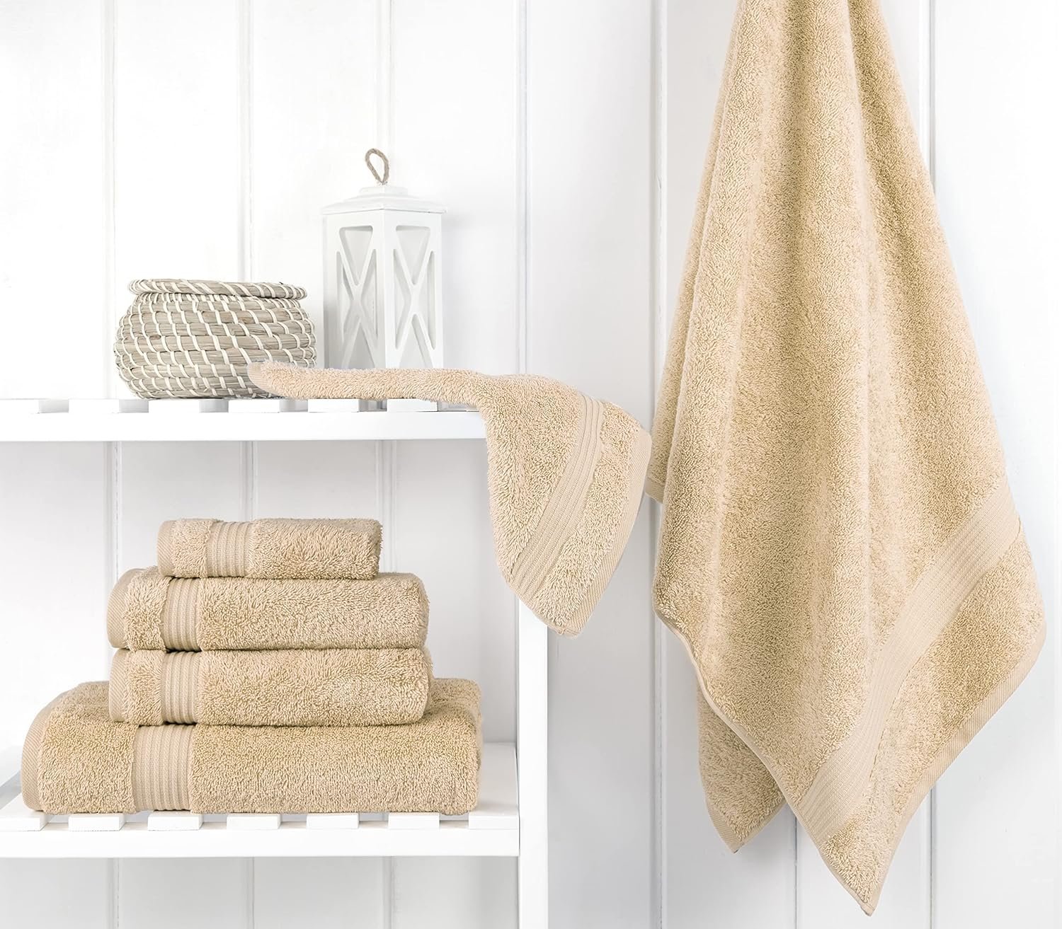 Cotton Paradise 100% Cotton Turkish Towel Set, Soft Absorbent Quick Dry, 6 Piece Towel Set, Beige - Image 2