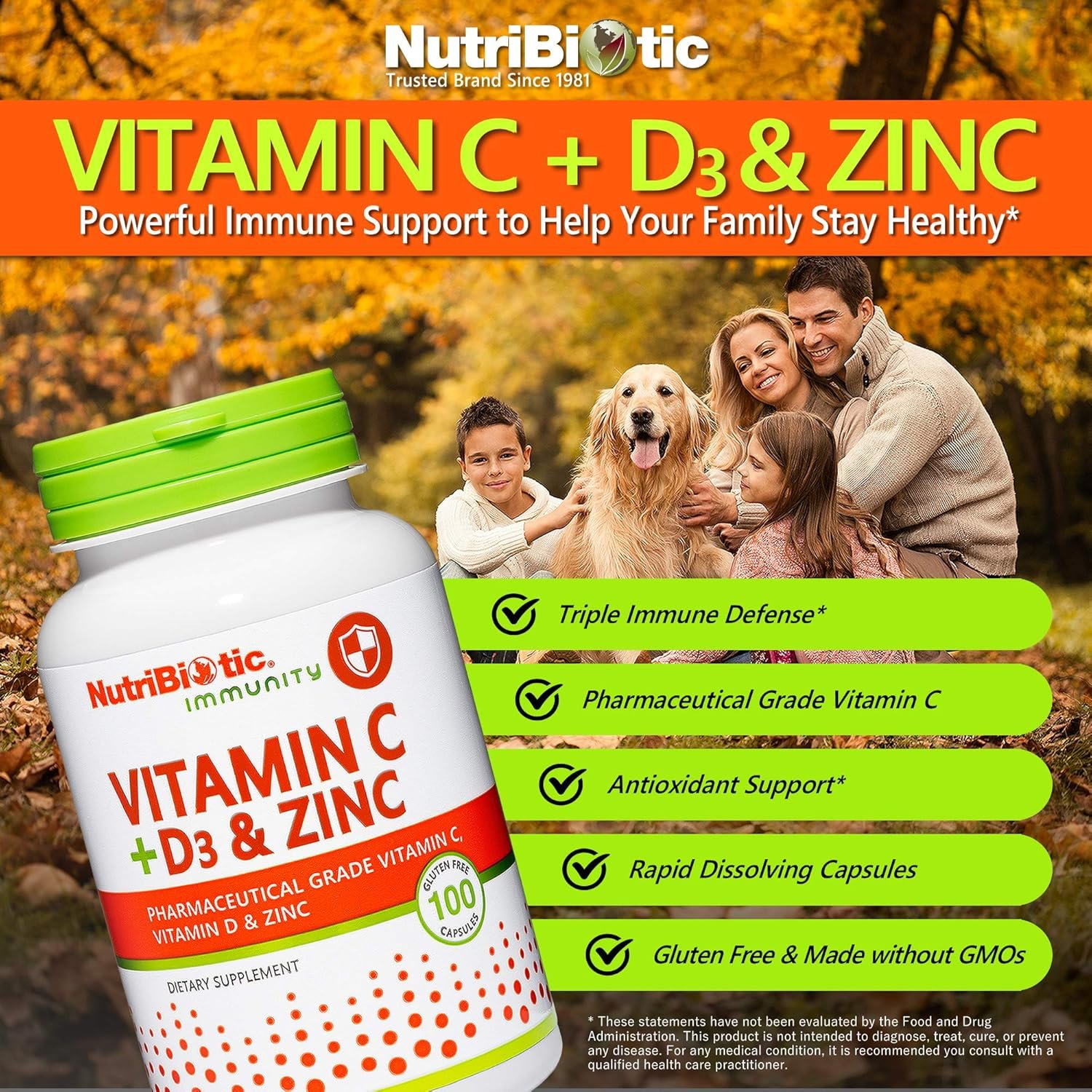 NutriBiotic – Vitamin C + Vitamin D3 & Zinc, 100 Capsules | Potent, Comprehensive Immune Support | Essential & Antioxidant Daily Supplement | Gluten & GMO Free - Image 2