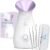 NanoSteamer Large 3-in-1 Nano Ionic Facial Steamer with Precise Temp Control – Humidifier – Unclogs Pores – Blackheads – Spa Quality – Bonus 5 Piece Stainless Steel Skin Kit (Lilac)