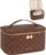 Prite Makeup Bag, Large Capacity Cosmetic Bag for Women and Girls, Waterproof PU Leather Travel Case with Handle, Divider for Skincare and Brushes – Checkered Brown