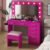 Karl home Vanity Desk with Large Lighted Mirror & Powre Outlet, Glass Tabletop Makeup Vanity Set with 7 Drawers, 45.3″ Vanity Table with 3 Color Lighting Modes, Dressing Table for Women Girls, Pink
